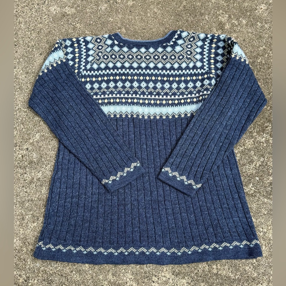 Fair Isle Blue Knit Sweater Large – Cozy Soft Nordic Style Pullover - Picture 2 of 5